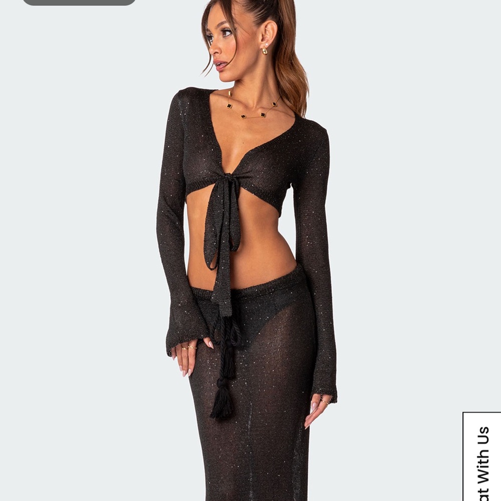 Edikted Black Sheer Sparkly Skirt Set
